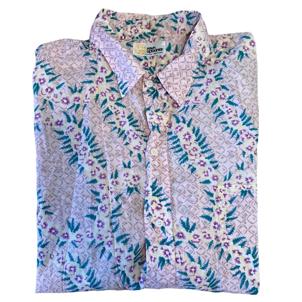 Reyn Spooner Pink Flowers Hawaiian Print Shirt size M - Picture 1 of 7